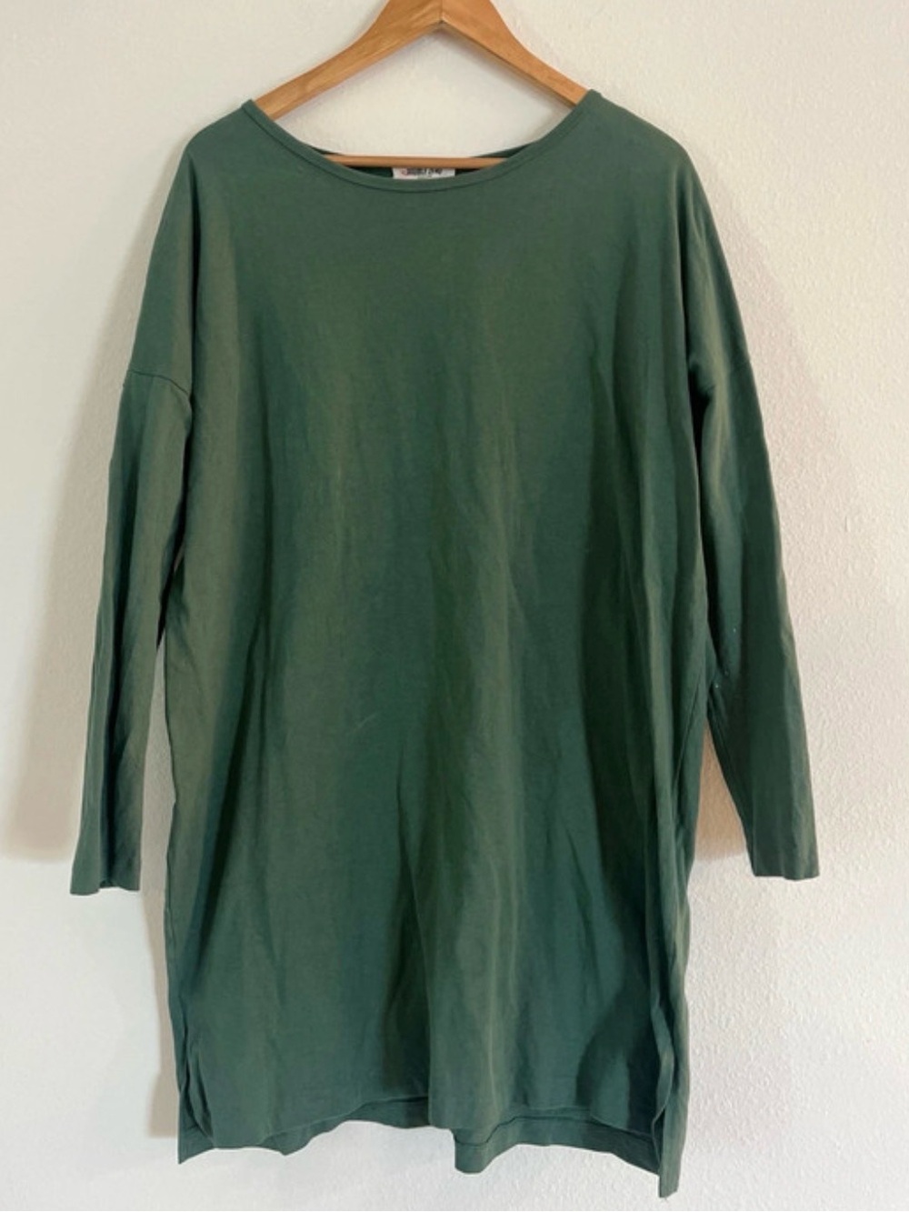 Double Zero Olive Green Crew Neck Long Sleeve Tunic Dress